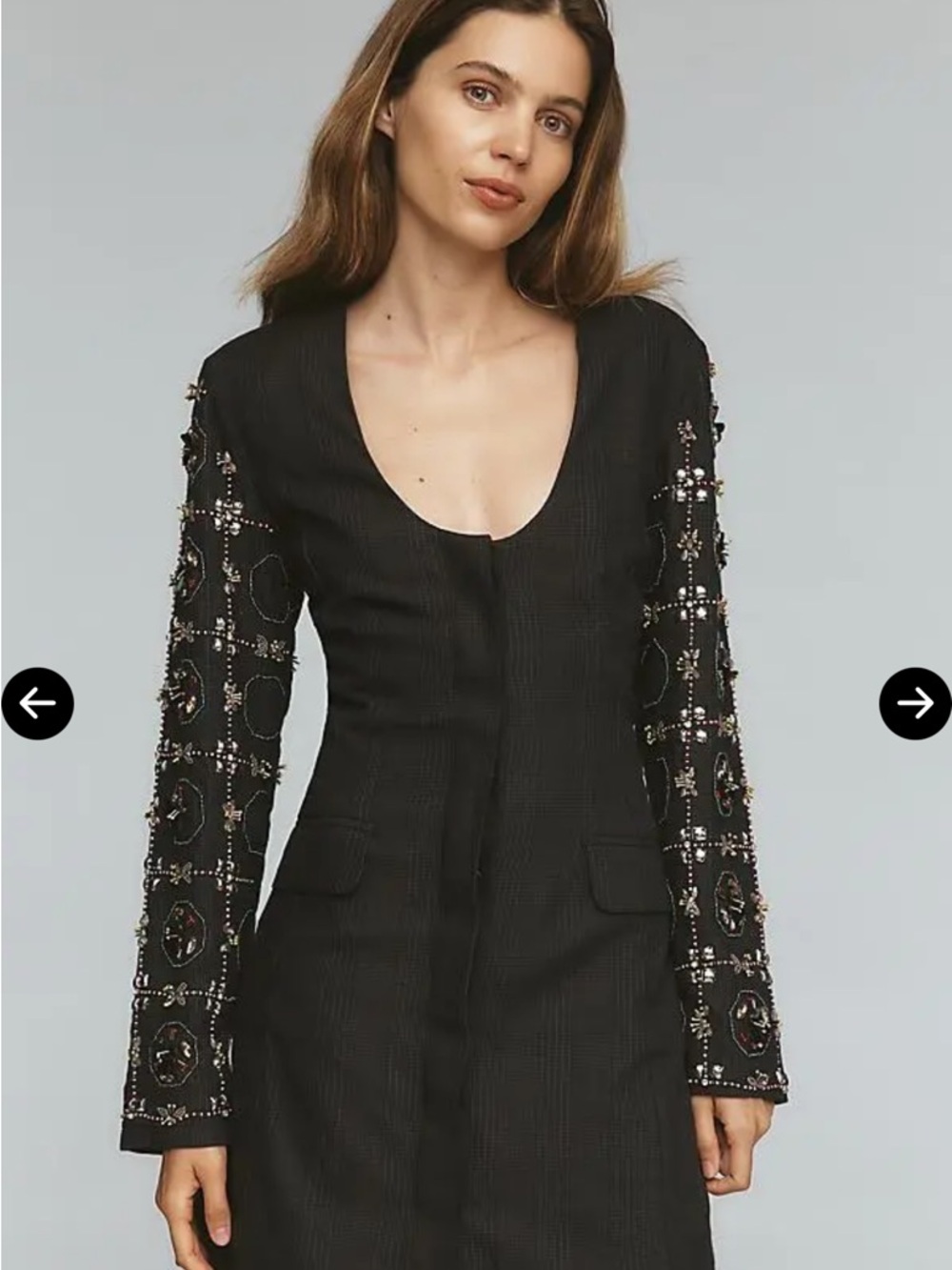 Maeve Black Long Sleeve Dress with Beaded Embellished Sleeves